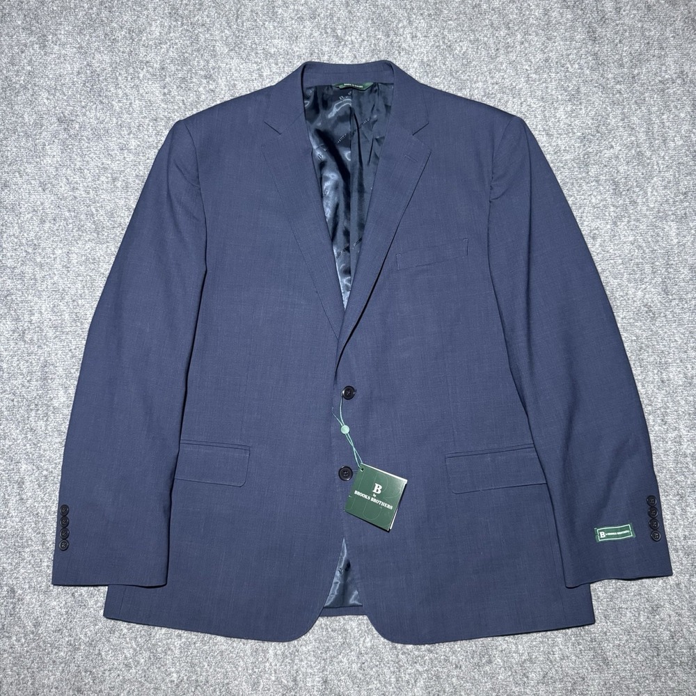 B by Brooks Brothers Sport Coat Men 48 R Solid Navy Wool Stretch Blazer $450 NWT